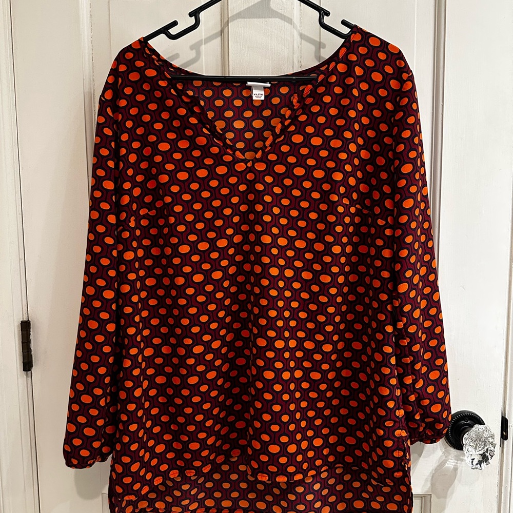 Merona Polka Dot V-Neck Women's Top - Burgundy and Orange